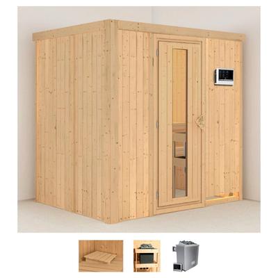 Sauna KARIBU "Bedine", beige (naturbelassen), Saunaofen, externe Steuerung, 9 kW, Saunen, 9 KW-Ofen mit externer Steuerung