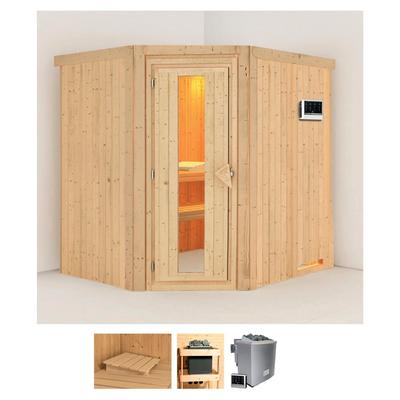 Sauna KARIBU "Siirin", beige (naturbelassen), Bio-Kombiofen, externe Steuerung, 9 kW, Saunen, 9 KW-Bio-Ofen mit externer Steuerung