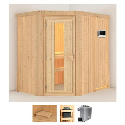 Sauna KARIBU "Clara", beige (naturbelassen), Saunaofen, externe Steuerung, 9 kW, Saunen, 9 KW-Ofen mit externer Steuerung