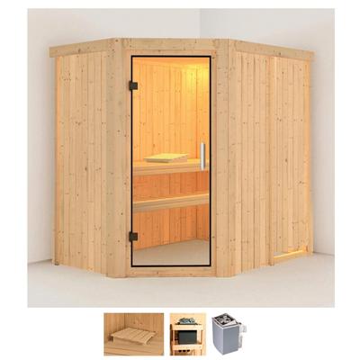 Sauna KARIBU "Clara", beige (naturbelassen), Saunaofen, integrierte Steuerung, 9 kW, Saunen, 9 KW-Ofen mit integrierter Steuerung
