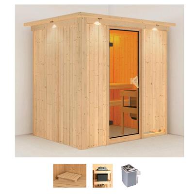 Sauna KARIBU "Bedine", beige (naturbelassen), Saunaofen, integrierte Steuerung, 9 kW, Saunen, 9 KW-Ofen mit integrierter Steuerung