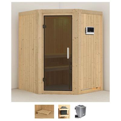 Sauna KARIBU "Larin", beige (naturbelassen), Bio-Kombiofen, externe Steuerung, 9 kW, Saunen, 9 KW-Bio-Ofen mit externer Steuerung