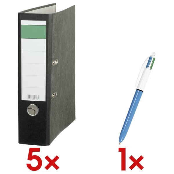 OTTO Office 5x Ordner 8 cm inkl. 4-Farb-Kugelschreiber »4 Colours« schwarz, 8x32x28.5 cm Image