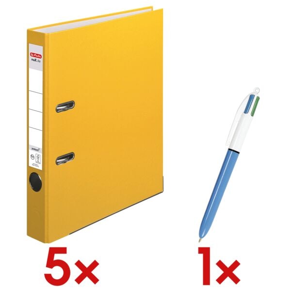Herlitz 5x Ordner »maX.file protect« schmal inkl. 4-Farb-Kugelschreiber »4 Colours« gelb, 5x31.8x28.5 cm Image