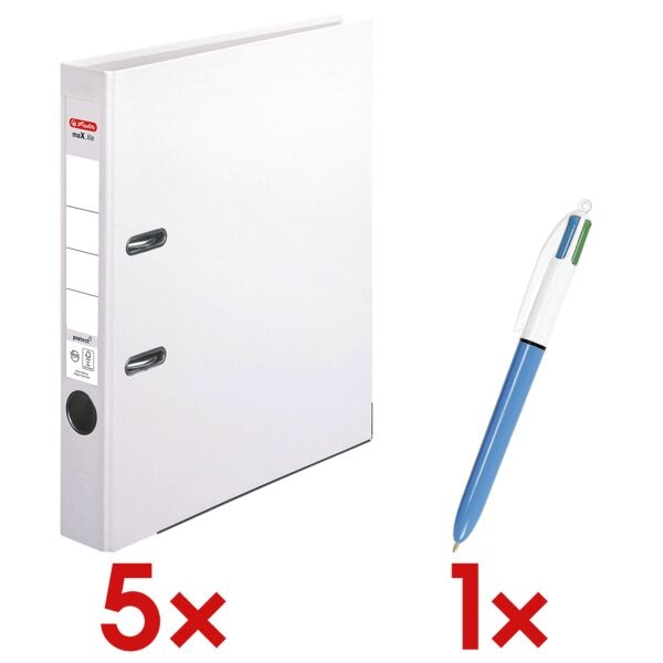 Herlitz 5x Ordner »maX.file protect« schmal inkl. 4-Farb-Kugelschreiber »4 Colours« weiß, 5x31.8x28.5 cm Image