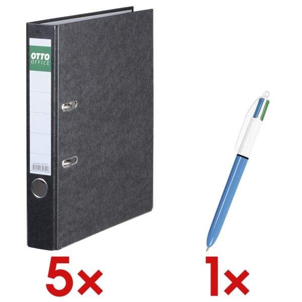 OTTO Office 5x Ordner A4 OTTO Office schmal »Color« einfarbig, inkl. 4-Farb-Kugelschreiber » schwarz, 5x32x28.5 cm Image