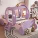 Twin Size Kids Bed, Princess Carriage Bed with Crown, Twin Size Wood Platform Car Bed with Stair for Girls Boys Bedroom