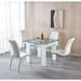 5 Pieces Dining Table Set with Double-Layer Tempered Square Glass Dining Table for Storage and 4 Leatherette Dining Chairs