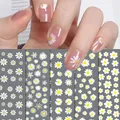 3d Nail Art Adhesive Sliders Stickers Daisy Florals White Petals Flowers Decals Decoration For Nails