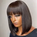 Kurze Gerade Haar Bob Perücken Brasilianische Menschliches Haar Perücke Mit Pony Remy Volle Maschine