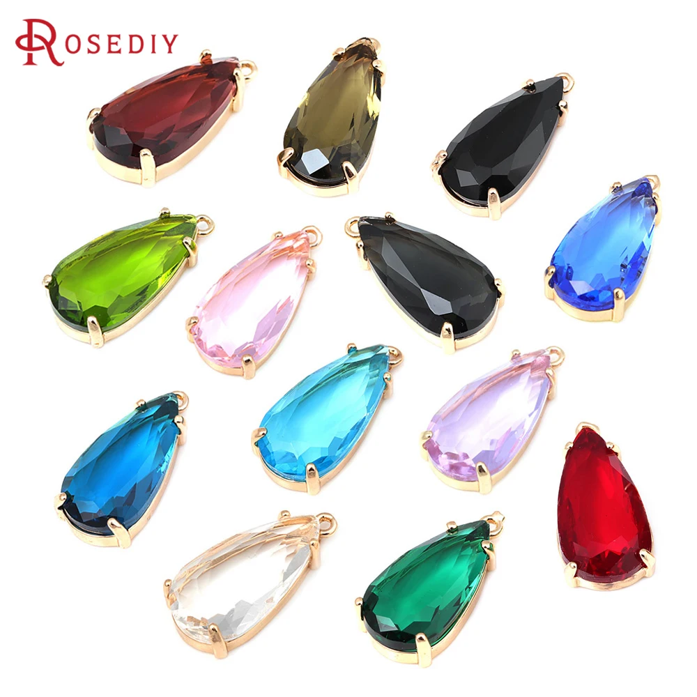 Breloques longues en laiton et verre couleur or 18 carats, 6 pièces, pendentifs en forme de goutte, fabrication de bijoux, collier, boucles d