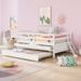 Low Loft Bed Full Size with Full Safety Fence, Climbing ladder, Storage Drawers and Trundle Solid Wood Bed