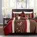 7 Piece Comforter Brown Beige Red Floral Striped Modern Bedding Set