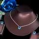 CWWZircons Shiny Square Cut Cubic Zirconia Light Blue Jewelry Set for Women White Gold Color Bridal