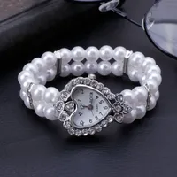 Mode Frauen Uhr Uhr Frauen Casual Armbanduhren Perle Perlen Armband Uhren Band Quarz Armbanduhr