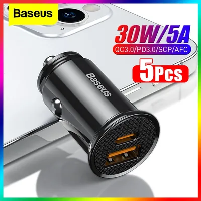 Baseus 5pcs USB Auto Ladegerät Quick Charge QC 4,0 QC 3,0 PD 3,0 SCP PPS 5A Typ C 30W Schnelle USB Image