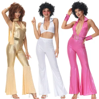 Frauen Sexy Rock Disco Hippies Cosplay Kostüme Erwachsene Halloween 70er 80er Hippies Tanz Outfits Image