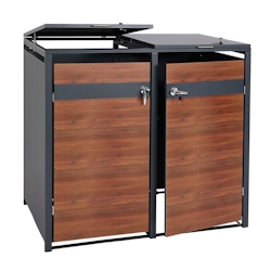 Mendler XL 2er/4er-Mülltonnenverkleidung HWC-J82, Mülltonnenbox, Metall 59kg, anthrazit ~ Kirsche-Holzoptik dunkelbraun Image