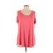 Collection Short Sleeve T-Shirt: Scoop Neck Cold Shoulder Pink Print Tops - Women's Size Large