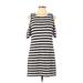 Ann Taylor Casual Dress - Shift Crew Neck Short sleeves: Black Stripes Dresses - Women's Size Medium Petite