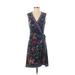 BCBGMAXAZRIA Casual Dress - Wrap V Neck Sleeveless: Blue Floral Dresses - Women's Size 2X-Small