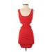 Bebe Cocktail Dress - Bodycon Scoop Neck Sleeveless: Red Print Dresses - Women's Size P