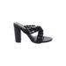 Olivia Jaymes Heels: Slip-on Chunky Heel Boho Chic Black Print Shoes - Women's Size 7 - Open Toe