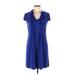 Just... Taylor Casual Dress - Shift V Neck Short sleeves: Blue Solid Dresses - Women's Size 6