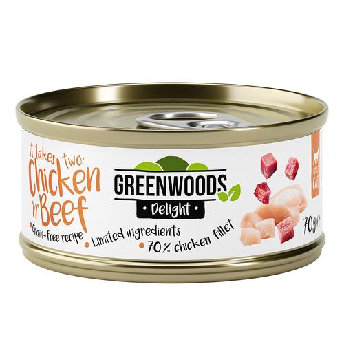 24 x 70 g Hühnerfilet mit Rind in Brühe Greenwoods Delight Katzennassfutter