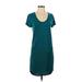 Left Coast by Dolan Casual Dress - Shift Scoop Neck Short sleeves: Teal Print Dresses - Women's Size 2X-Small Petite