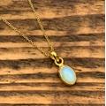 Tiny Gold Plated Opal Necklace, Minimalist Opal Delicate Ethiopian Tiny Sterling Silver Necklace