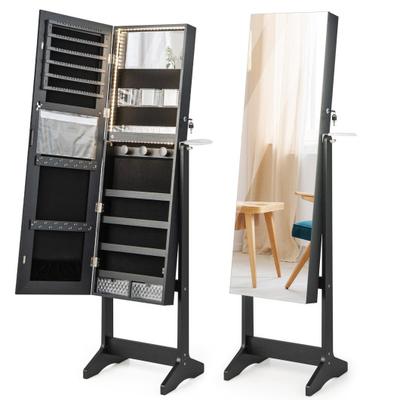 Costway Freestanding Jewelry Cabinet with Full Length Mirror-Black