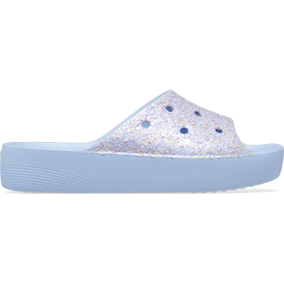 Crocs Blue Calcite / Multi Classic Platform Glitter Slide Shoes