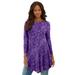 Plus Size Women's Boatneck Swing Ultra Femme Tunic by Roaman's in Violet Textured Animal (Size 26/28) Long Shirt