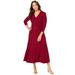 Plus Size Women's Pullover Wrap Sweater Dress by Jessica London in Rich Burgundy (Size 14/16) Midi Length Made in USA