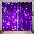 Butterfly Curtains Galaxy Purple Butterflies Window Curtains for Bedroom Living Room Boys Girls Purple Outer Space Window Drapes Nebula 3D Animal Window Treatments,W46*L54