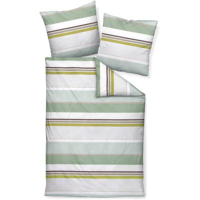 Bettwäsche JANINE "Mako-Satin87090 06", grün (salbeigrün oliv silbergrau), B/L: 240cm x 220cm, 2 St., Mako-Satin, B/L: 80cm x 80cm, Mako-Satin, Obermaterial: 100% Baumwolle, Bettwäsche, mit Reißverschluss Image
