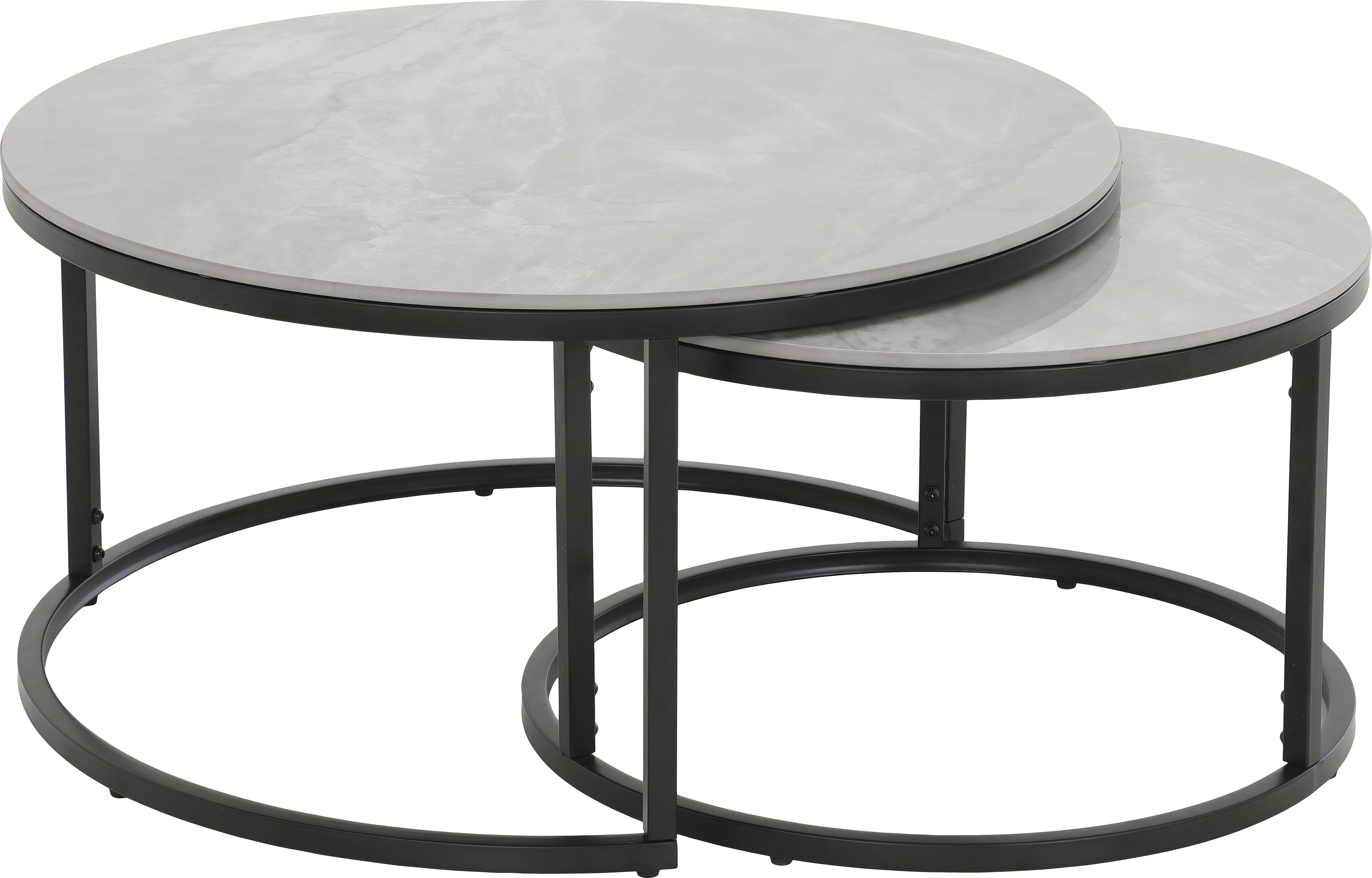 Satztisch HELA "LUIS Topseller, Couchtisch rund", grau (grau, schwarz, schwarz, marmoroptik grau), B:80,6cm H:41,37cm T:80,6cm, Tische, Couchtisch Runde Couchtische, 2er Set, 12mm Sinterstein; Marmoroptik, Boho Wohnzimmertisch, Topseller