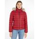 Daunenjacke TOMMY JEANS "TJW BASIC HOODED JACKET" Gr. L (40), rot (rouge) Damen Jacken Kurze mit Fellimitat an der Kapuze & Tommy Jeans Logo-Flag