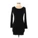 Forever 21 Casual Dress - Bodycon Scoop Neck Long sleeves: Black Print Dresses - Women's Size Medium