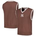 Men's PLEASURES Brown New York Yankees Knit V-Neck Pullover Sweater Vest