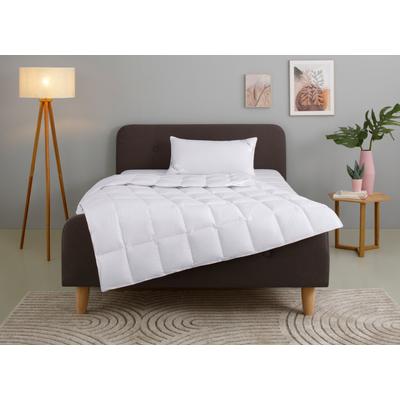 Daunenbettdecke + Kopfkissen HOME AFFAIRE "Litrone Bettdecke 135x200 cm, 155 x220 cm", weiß, B/L: 135cm x 200cm Anzahl Teile 1, B/L: 40cm x 80cm Anzahl Teile 1, Bezug: Baumwolle Füllung: Gänsedaune/-feder, leicht, Bettdecken Bezug: 100% Baumwolle.... Image