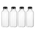 NUOLUX 4PCS PET Plastic Empty Storage Containers Bottles with Lids Caps Beverage Drink Bottle Juice Bottle Jar (Black Caps)