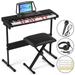 Mustar 61 Lighted Keys Electric Keyboard Piano for Beginner with Stand Stool Headphones Microphone Note Stickers Built-in Speakers