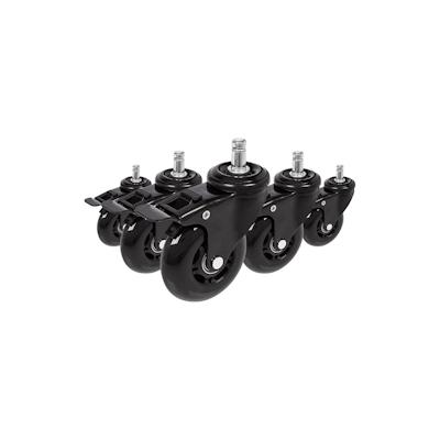 hjh OFFICE 5x Hartbodenrollen ROLO SKATE 11mm / 75 mm Büro-Stuhl-Rollen inkl. Bremse schwarz (5er Pack) Image