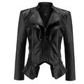 Womens Vintage Faux Leather Moto Biker Jacket Slim Fit Lapel Collar Zipper Crop Jacket Pockets Motorcycle Outwear (Small Black)