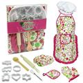 Arealer Cooking and Baking Set 15 PCS with Hat Apron Oven Mitt Oversleeves Kitchen Tools Role Playset Gift for Girls (Pink)
