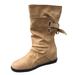 Women s Wedge Heel Lace-up Motorcycle Boots Mid-Tube Rider Boots Shoes