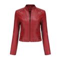 Homgro Women s Faux Leather Jacket Winter PU Jackets Moto Vintage Full Zip Motorcycle Spring Snow Biker Coat Burgundy Large