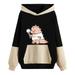 Mrat Women s Long Sleeve Drawstring Winter Pullover Bottoming Hooded Cute Pet Fall Clothes for Women Print Large Size Loose Womens Tunic Tops Colorblock Sweater Black M